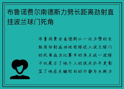 布鲁诺费尔南德斯力劈长距离劲射直挂波兰球门死角 布鲁诺费尔南德斯力劈长距离劲射直挂波兰球门死角